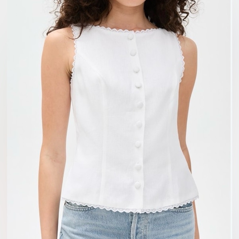 Reformation White Amela Linen Top